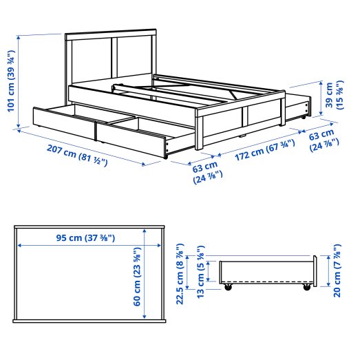 FÅGELFJÄLLET, bed frame with 4 storage boxes, 160x200 cm, 596.210.93
