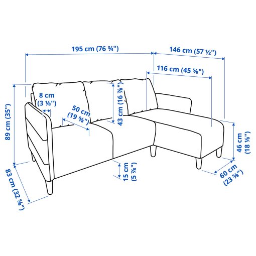ANGERSBY, 3-seat sofa with chaise longue, 604.990.77