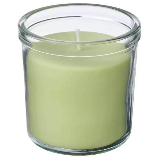 LOVSKOGSLUND, scented candle in glass/apple, 40 hr, 605.820.57