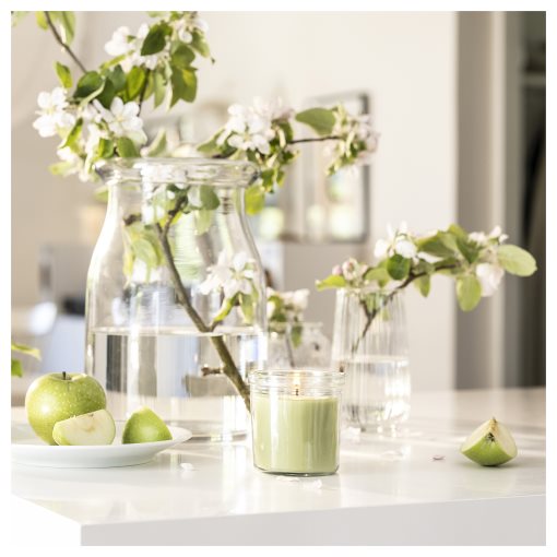 LOVSKOGSLUND, scented candle in glass/apple, 40 hr, 605.820.57