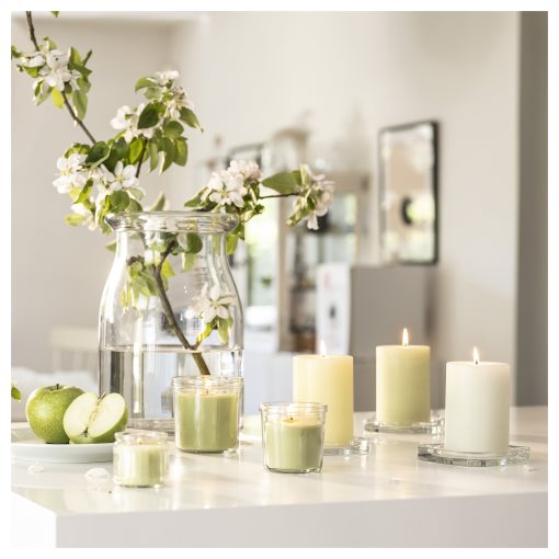 LOVSKOGSLUND, scented candle in glass/apple, 40 hr, 605.820.57