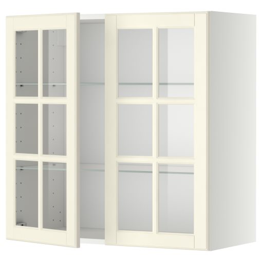 METOD, wall cabinet with shelves/2 glass doors, 80x80 cm, 693.949.81