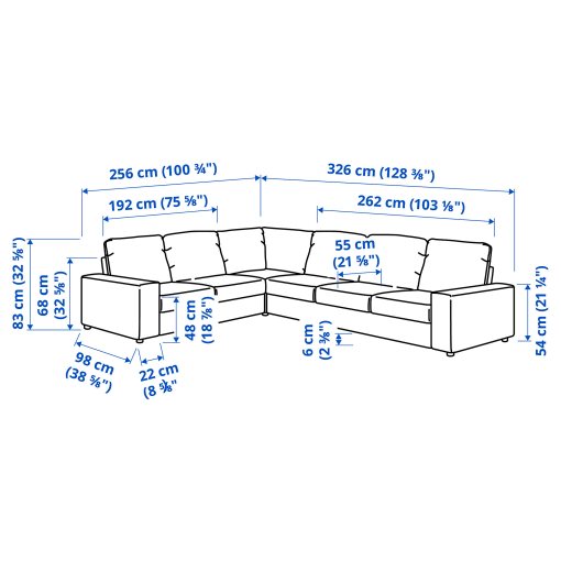 VIMLE, γωνιακός καναπές, 5 θέσεων με πλατιά μπράτσα, 694.018.06