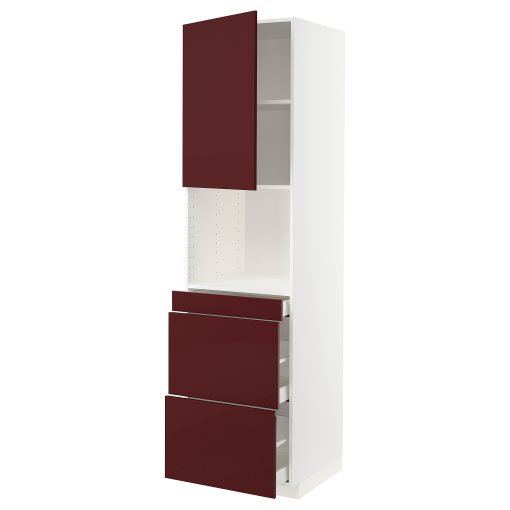 METOD/MAXIMERA, high cabinet for microwave combi with door/3 drawers, 60x60x220 cm, 694.563.42
