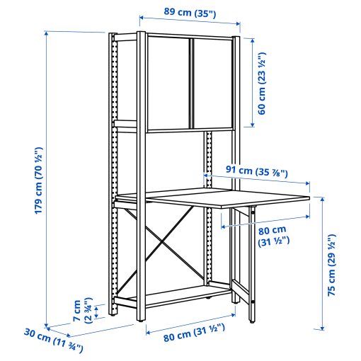 IVAR, 1 section/foldable table/sliding door, 89x30x179 cm, 694.695.18