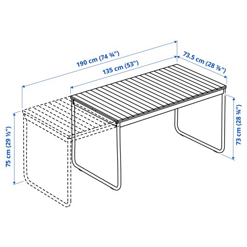 VÄSMAN/ENSHOLM, table extendable and 6 chairs/outdoor, 135/190x74 cm, 695.817.32
