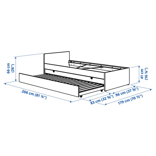 VIHALS, σκελετός κρεβατιού με 1 συρταρωτό κρεβάτι, 90x200 cm, 695.820.34
