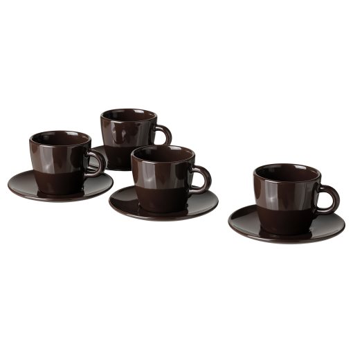 FÄRGKLAR, cup with saucer/glossy 4 pack, 7 cl, 704.854.33