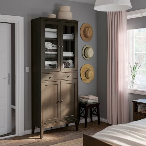 IDANÄS, high cabinet with glass-doors and 1 drawer, 81x39x211 cm, 704.878.37