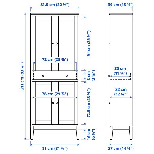 IDANÄS, high cabinet with glass-doors and 1 drawer, 81x39x211 cm, 704.878.37