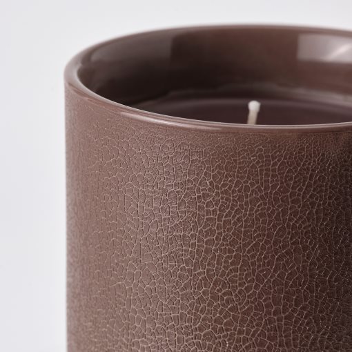 SILKESTRÄD, scented candle in ceramic jar/leather & vanilla, 45 hr, 705.703.94