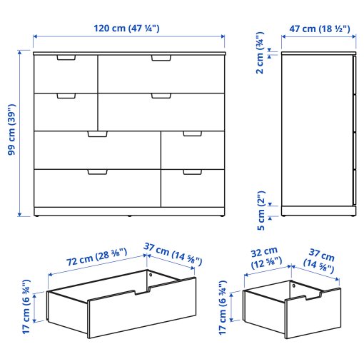 NORDLI, chest of 8 drawers, 120x99 cm, 792.395.03