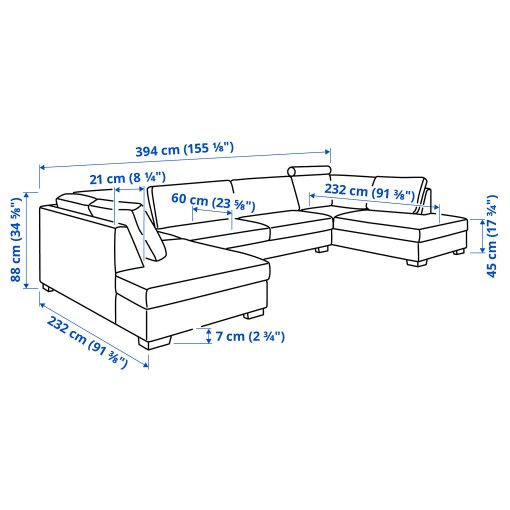 SÖRVALLEN, U-shaped sofa 5-seat with open ends, 793.147.95