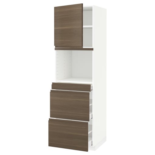METOD/MAXIMERA, high cabinet for microwave combi with door/3 drawers, 60x60x200 cm, 794.663.45