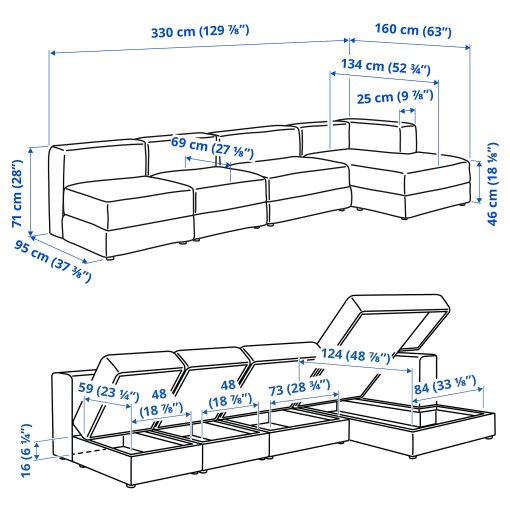 JÄTTEBO, 4,5-seat modular sofa with chaise longue/right, 794.694.81