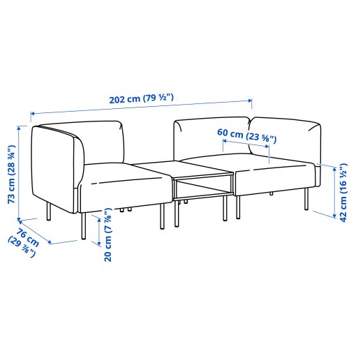 LILLEHEM, 2-seat modular sofa with side table, 795.360.70