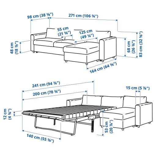 VIMLE, 3-seat sofa-bed with chaise longue, 795.452.82