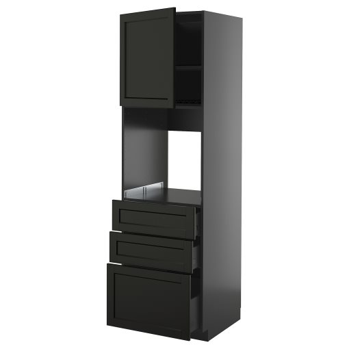 METOD/KNIVSHULT, ψηλό ντουλάπι για φούρνο με πόρτα/3 συρτάρια, 60x60x200 cm, 795.899.02