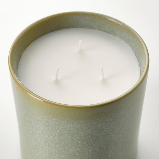 HEDERSAM, scented candle in ceramic jar with lid/Fresh grass, 60 hr, 805.024.51