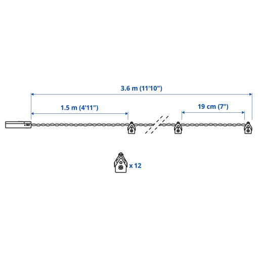 STRÅLA, lighting chain with built-in LED light source/12 lights/house/battery-operated, 805.626.85