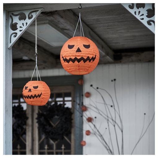 KUSTFYR, pendant lamp with built in LED light source/pumpkin/battery-operated outdoor, 22 cm, 806.054.49