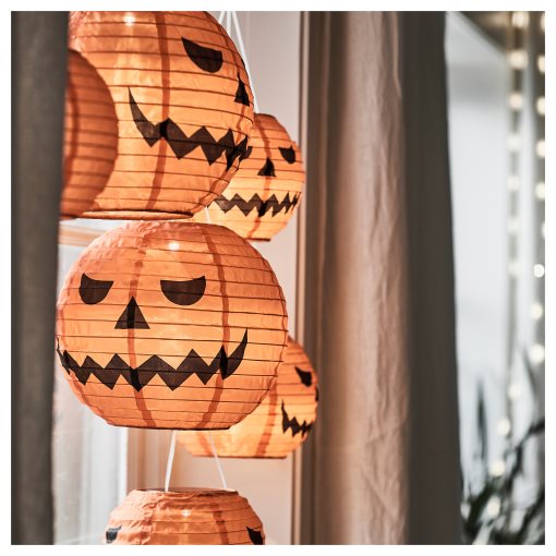 KUSTFYR, pendant lamp with built in LED light source/pumpkin/battery-operated outdoor, 22 cm, 806.054.49