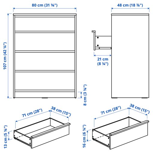 ANKARUDDEN, chest of 4 drawers, 80x48x107 cm, 806.271.49