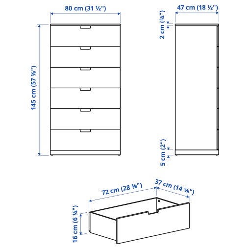 NORDLI, συρταριέρα με 6 συρτάρια, 80X145 cm, 892.394.99