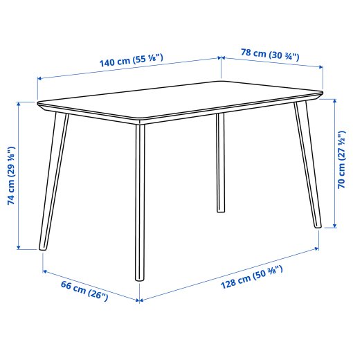 LISABO/LISABO, table and 4 chairs, 140x78 cm, 893.855.32