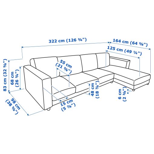 VIMLE, καναπές 4 θέσεων με σεζλόνγκ, 893.995.10