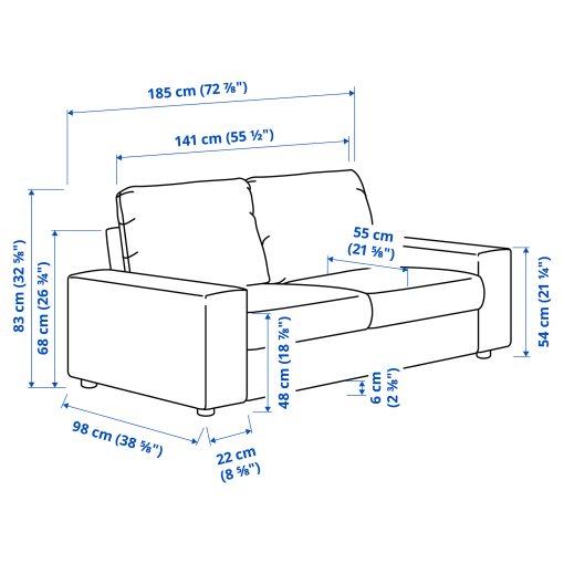 VIMLE, διθέσιος καναπές με πλατιά μπράτσα, 894.005.61