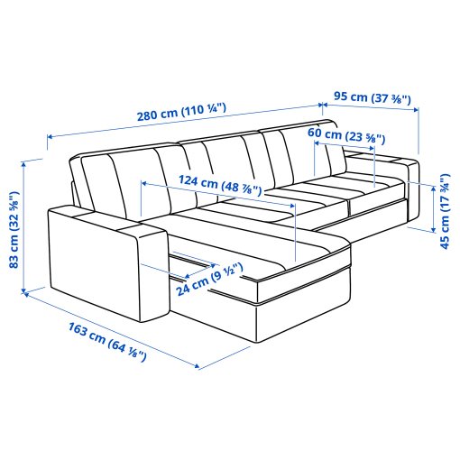 KIVIK, τριθέσιος καναπές με σεζλόνγκ, 894.431.84