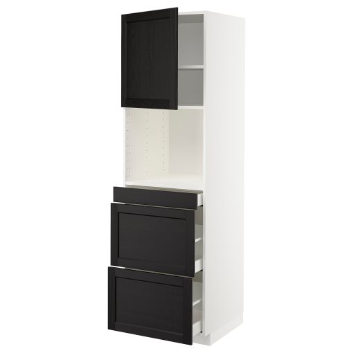 METOD/MAXIMERA, high cabinet for microwave combi with door/3 drawers, 60x60x200 cm, 894.604.42