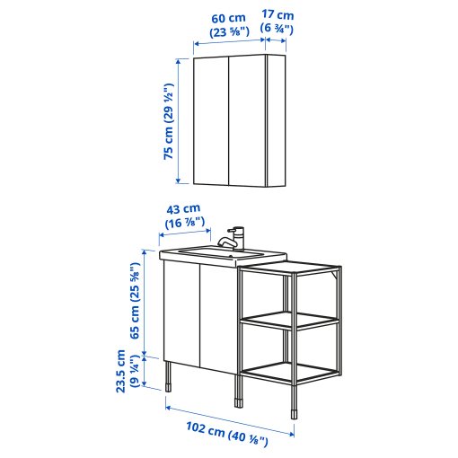 ENHET/TVALLEN, bathroom furniture set of 14, 102x43x87 cm, 894.799.22