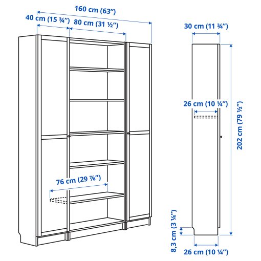 BILLY/OXBERG, bookcase combination with glass doors, 160x202 cm, 894.835.42