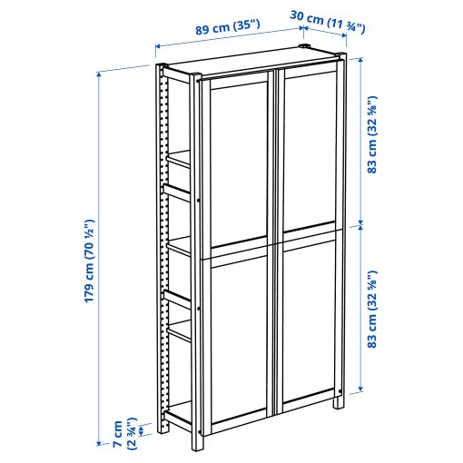 IVAR, shelving unit with doors, 89x30x179 cm, 895.078.59