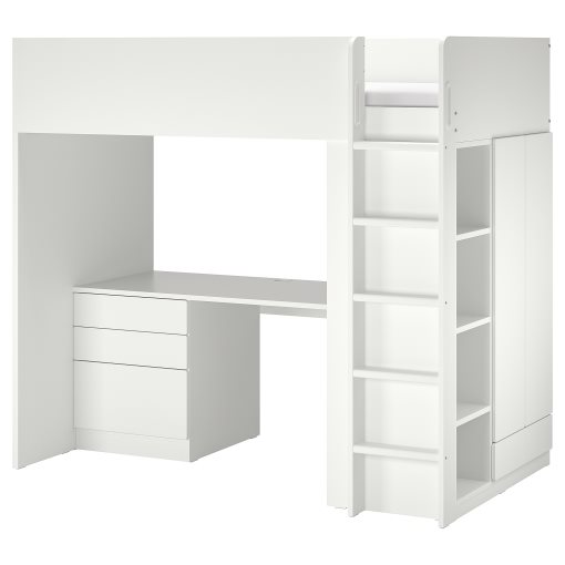 SMÅSTAD, loft bed with desk with 2 shelves, 90x200 cm, 895.201.58
