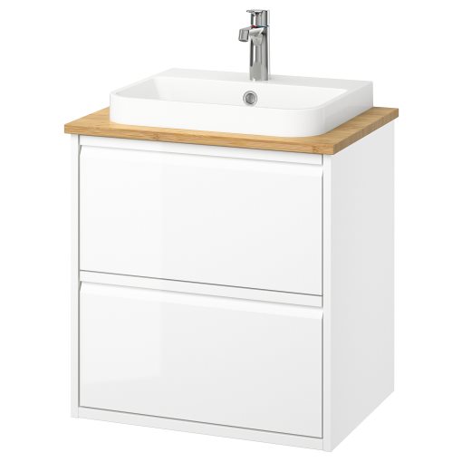 ANGSJON/BACKSJON, wash-stand with drawers/wash-basin/tap/high-gloss, 62x49x71 cm, 895.210.49