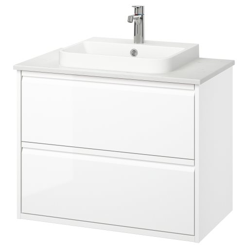 ANGSJON/BACKSJON, wash-stand with drawers/wash-basin/tap/high-gloss, 82x49x71 cm, 895.213.89