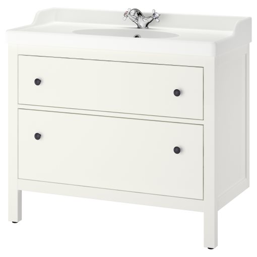 HEMNES/RUTSJON, βάση νιπτήρα με συρτάρια/νιπτήρα/μπαταρία, 102x49x95 cm, 895.468.27