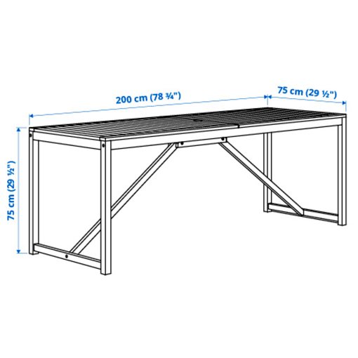 NÄMMARÖ, table with 6 chairs with armrests/outdoor, 200x75 cm, 895.752.78