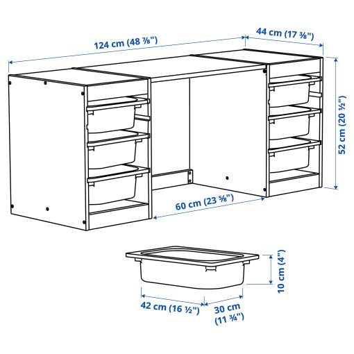TROFAST, desk with storage boxes, 124x44x52 cm, 896.139.06