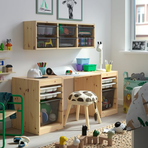 TROFAST, desk with mesh storage boxes/trays, 124x44x52 cm, 896.139.30