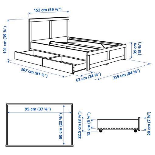 FÅGELFJÄLLET, bed frame with 2 storage boxes, 140x200 cm, 896.287.76