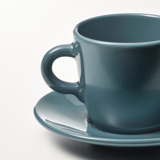 FÄRGKLAR, cup with saucer/glossy, 4 pack, 7 cl, 904.818.20
