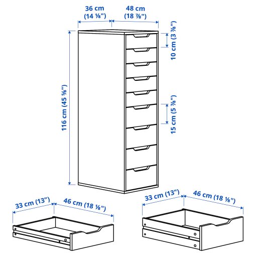 ALEX, drawer unit with 9 drawers, 36x116 cm, 904.834.52