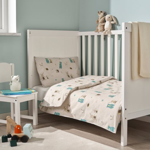 LEN, duvet cover 1 pillowcase for cot, 110x125/35x55 cm, 906.288.17