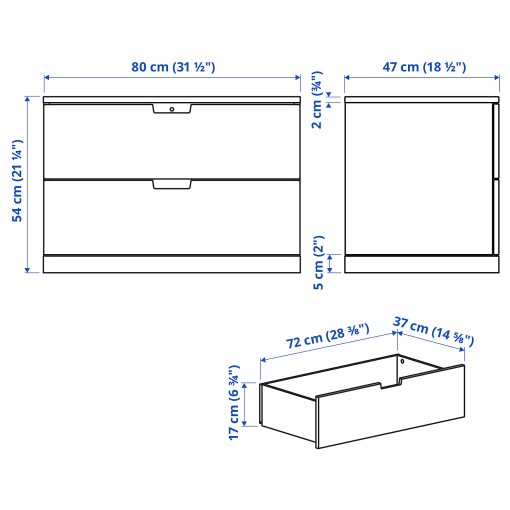 NORDLI, chest of 2 drawers, 80x54 cm, 992.394.94