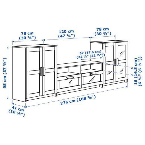 BRIMNES, TV storage combination/glass doors, 992.782.25