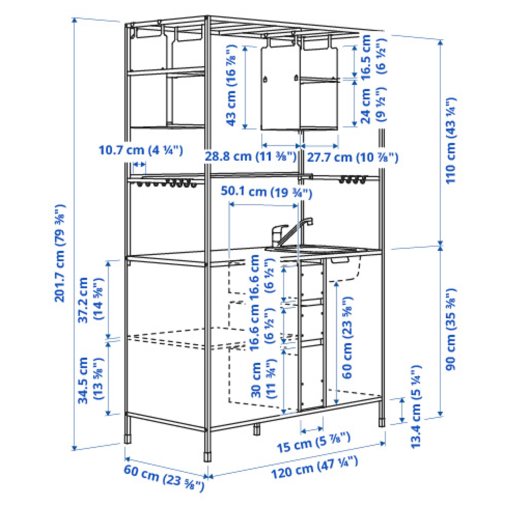 ÄSPINGE, kitchenette, 120x60x202 cm, 994.781.68